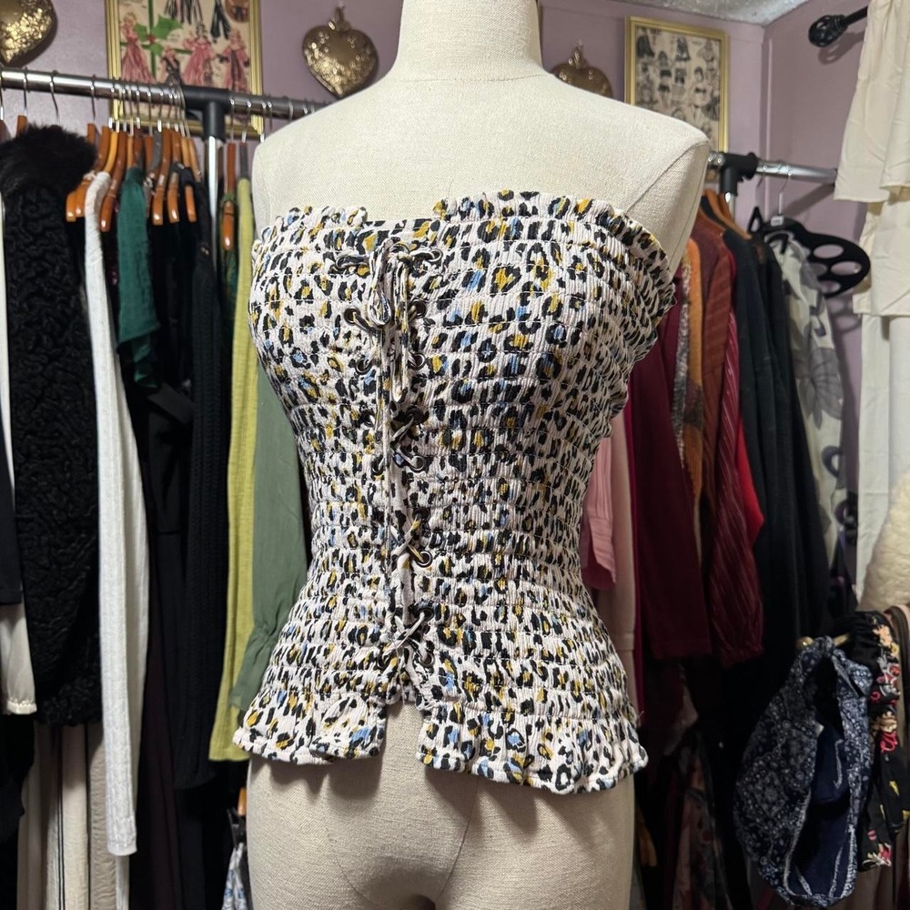 Y2K Leopard Lace-Up Ruffle Summer Top